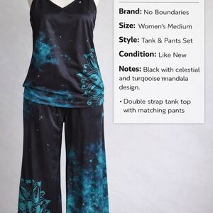 No Boundaries Black & Turquoise Celestial Mandala Tank and Pants Set